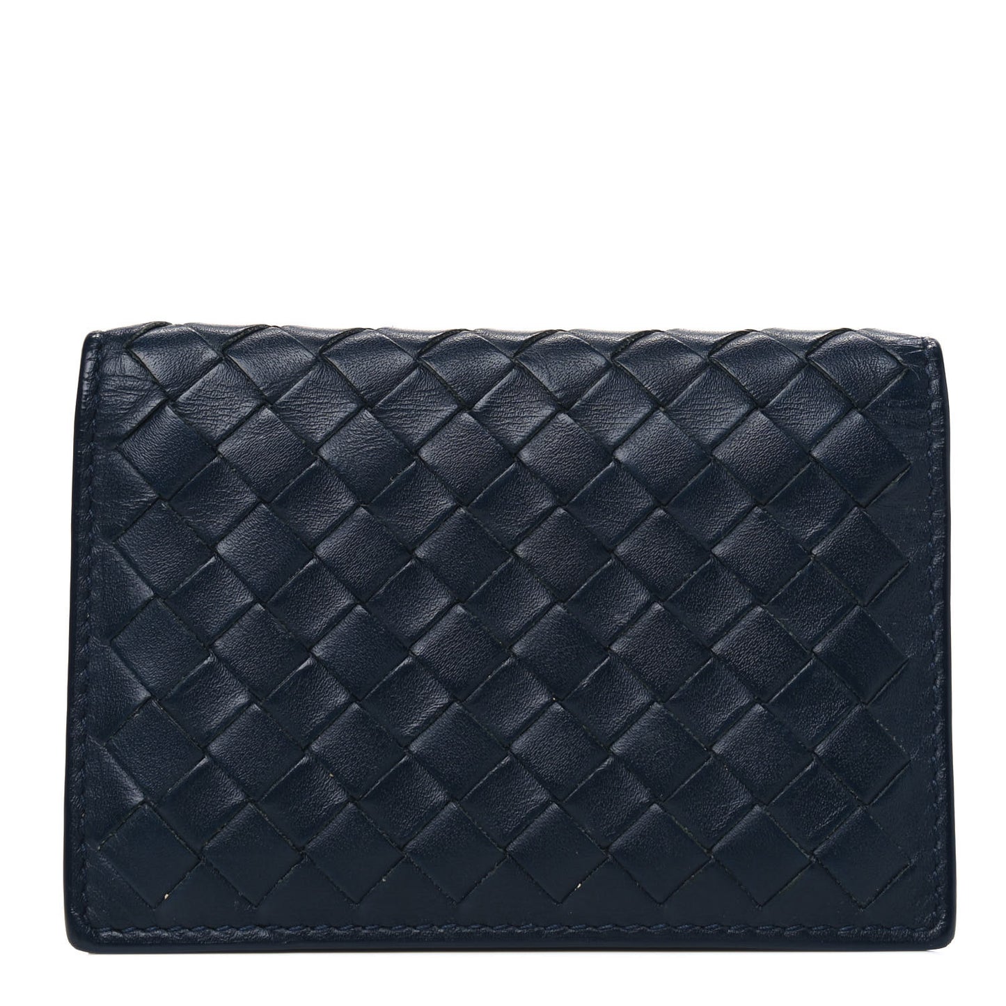 Nappa Intrecciato Bi-Fold Card Holder Dark Blue