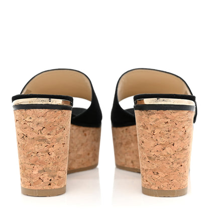 Jimmy Choo Suede Cork DeeDee Platform Wedge Slide Sandals 40 Black 4 of 14