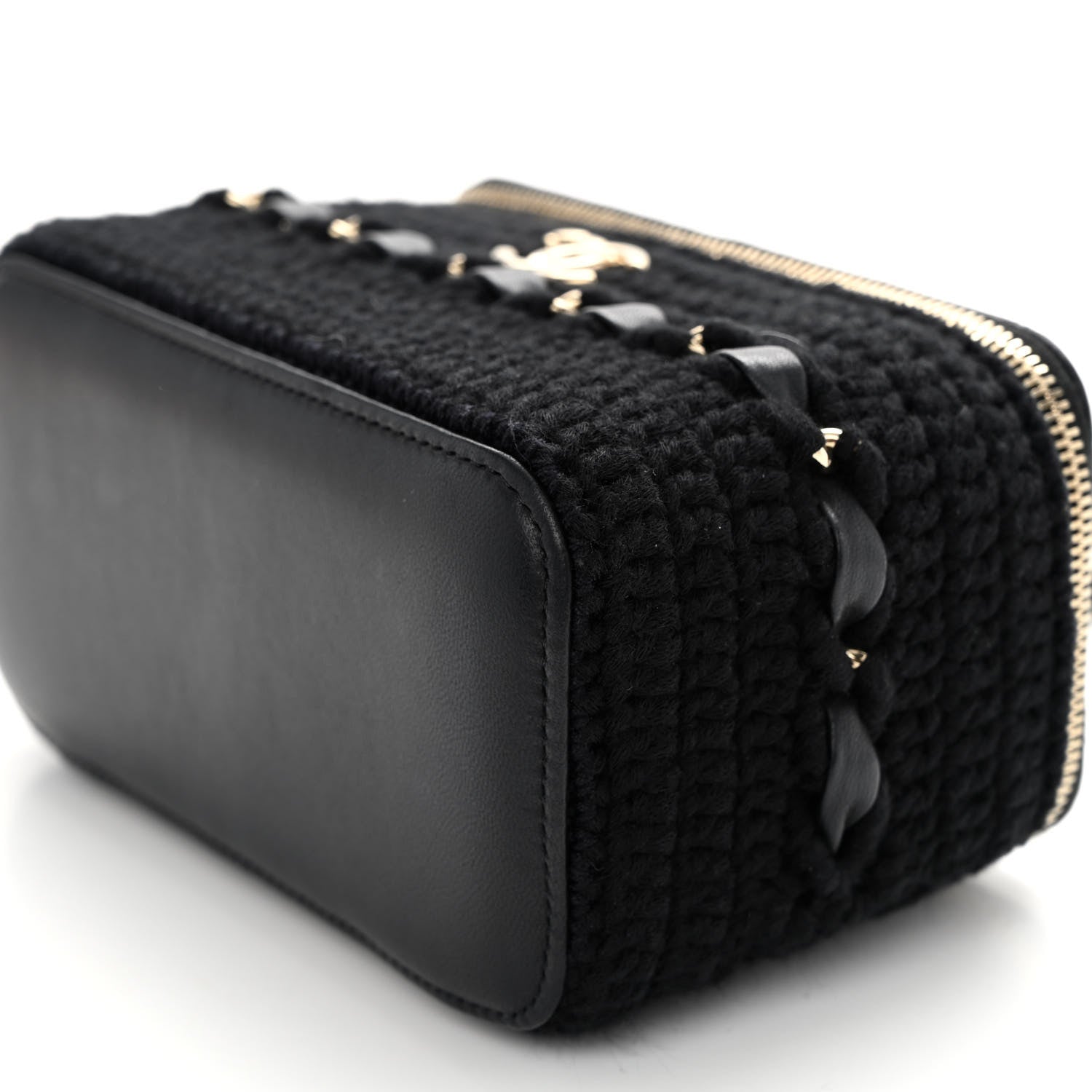 Chanel Lambskin Crochet Quilted Small Vanity Case With Chain Black 10 of 10