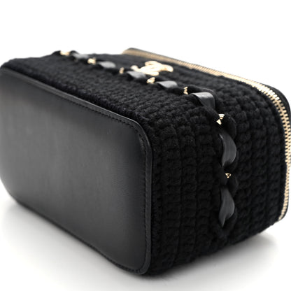 Chanel Lambskin Crochet Quilted Small Vanity Case With Chain Black 10 of 10