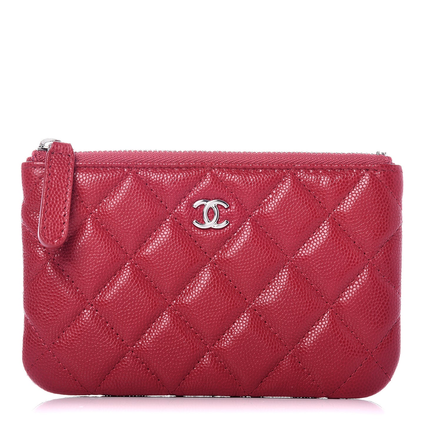 Caviar Quilted Small Cosmetic Case Dark Red