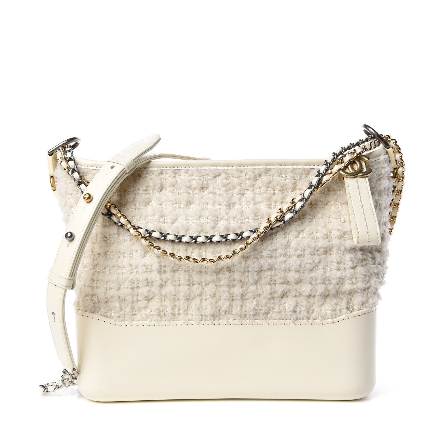 Chanel Tweed Calfskin Quilted Medium Gabrielle Hobo Ivory 1 of 10