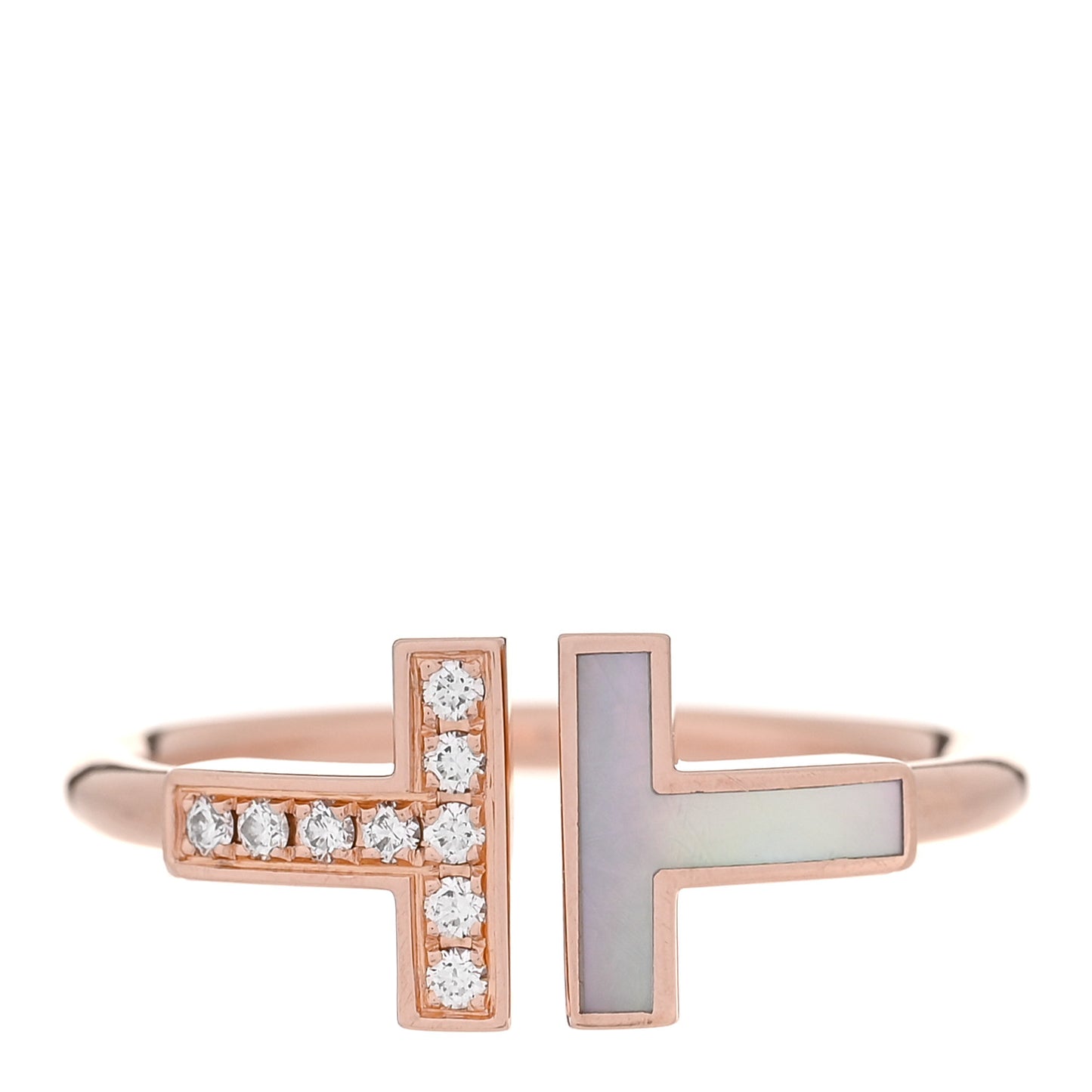 18K Rose Gold Diamond Mother of Pearl T Wire Ring 56 7.5