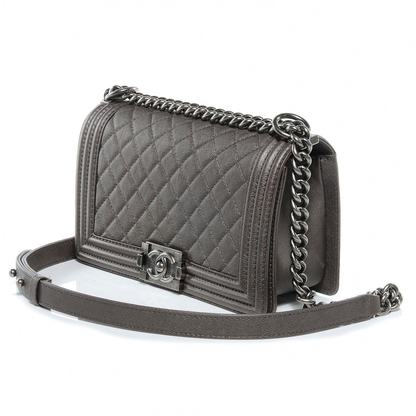 Calfskin Medium Boy Bag Flap Metallic Dark Silver