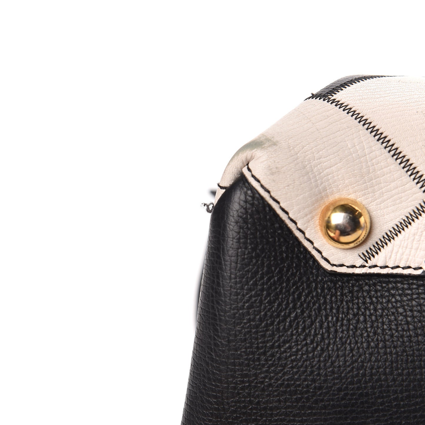 Grainy Calfskin Patchwork Medium Banner Tote Black White