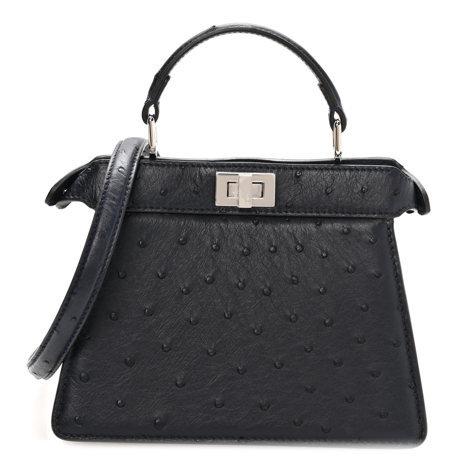 Fendi Ostrich Shiny Nappa Petite Peekaboo I SEE U Satchel Dark Blue 8 of 10