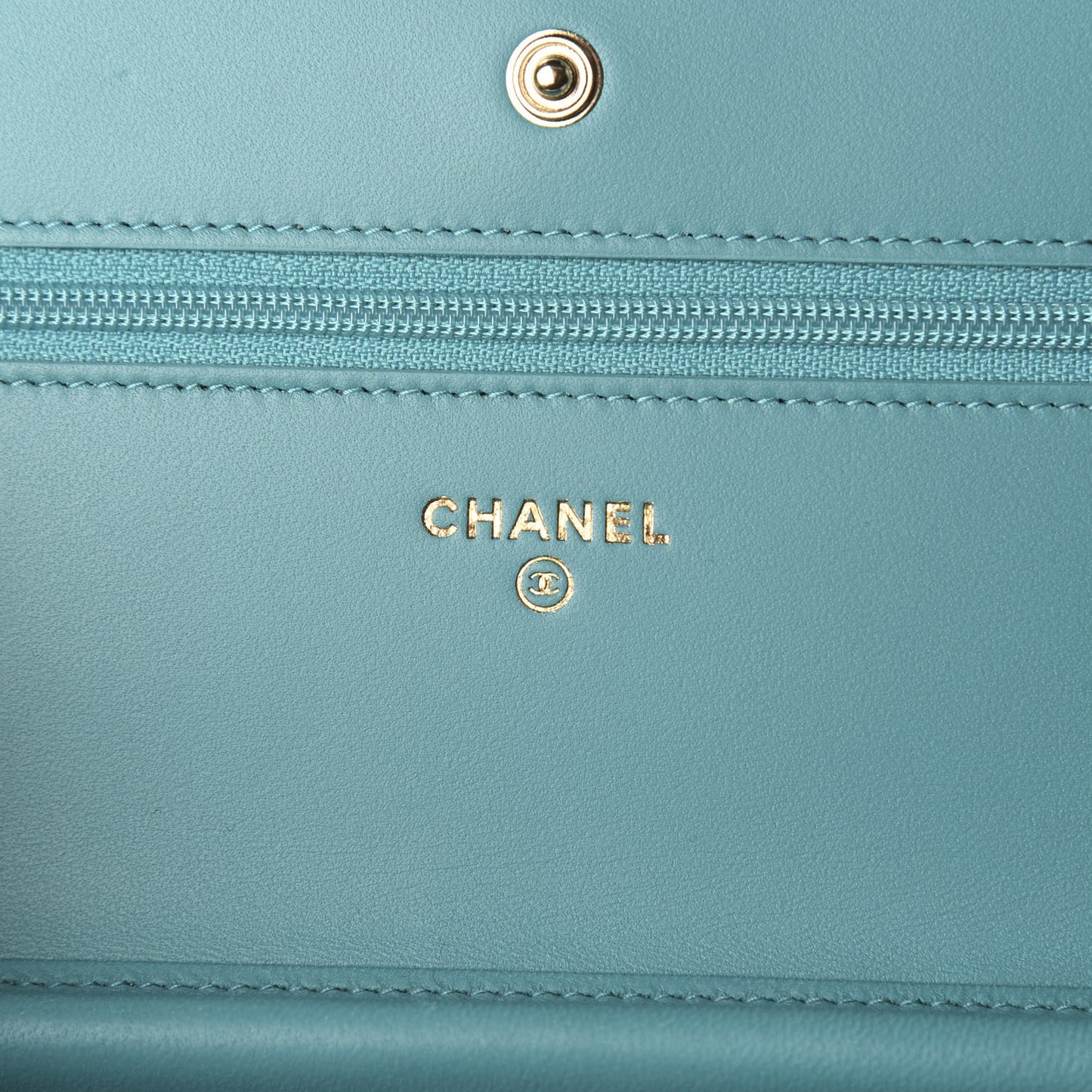 Lambskin Chevron Quilted Wallet On Chain WOC Turquoise