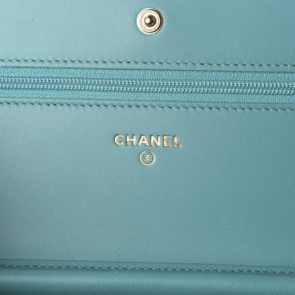 Chanel Lambskin Chevron Quilted Wallet On Chain WOC Turquoise 5 of 10