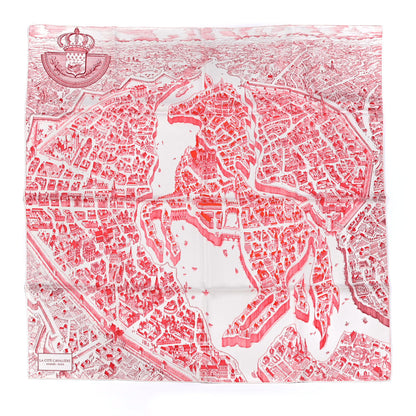 Hermes Silk La Cite Cavaliere Scarf 90 White Rouge Bordeaux 1 of 6