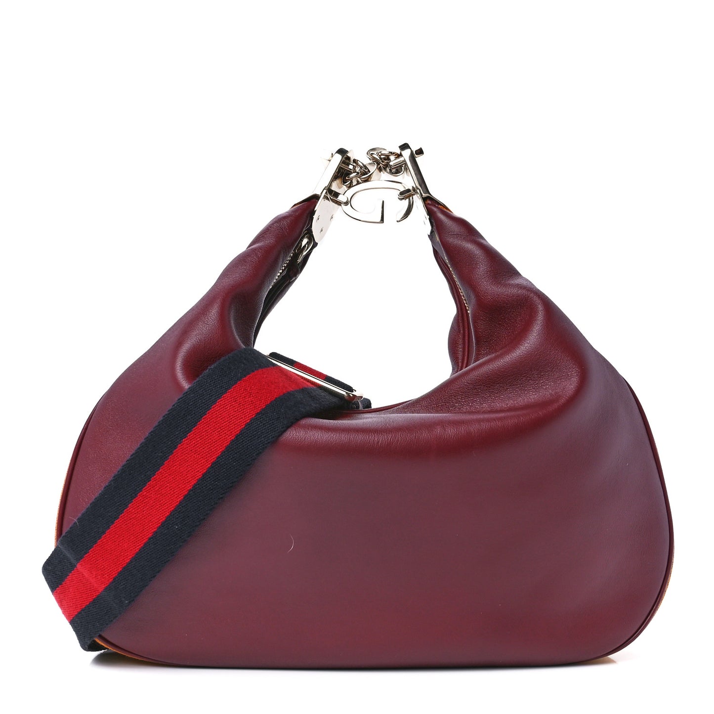 Aria Calfskin Web Large Attache Shoulder Bag Dark Red