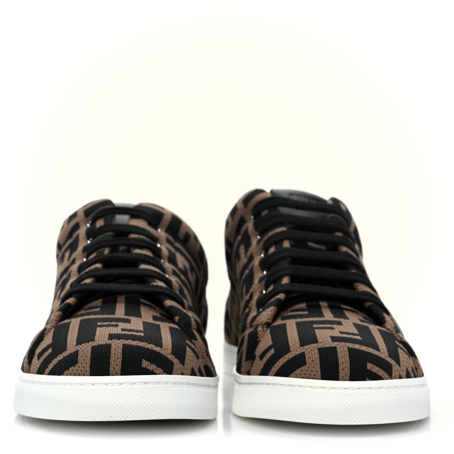 Fendi Tech Fabric FF Mens Lace Up Low Top Sneakers 8 Tobacco Black 2 of 9