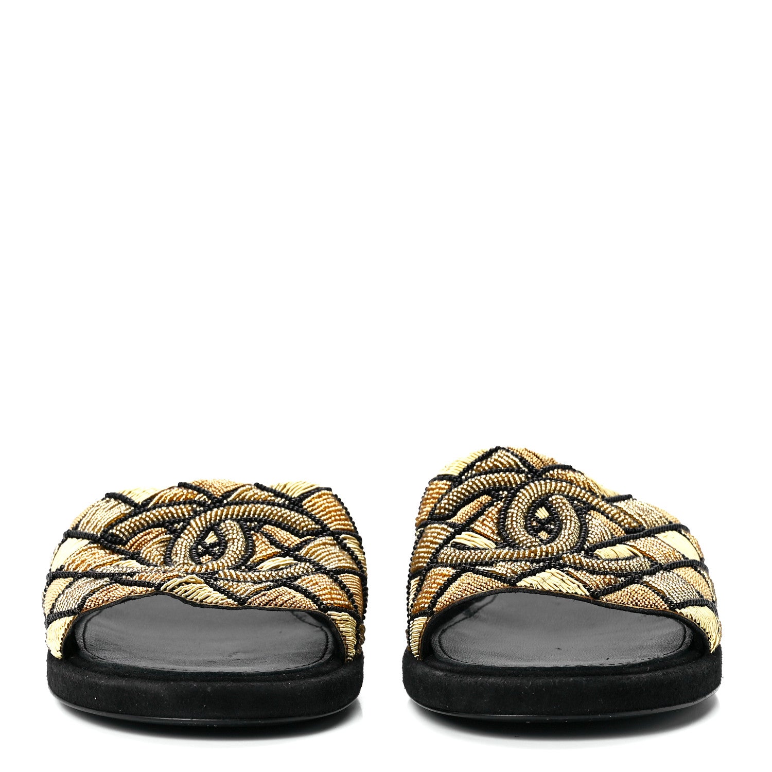 Chanel Pearl Embroidery CC Mules 37 Gold Black 2 of 8