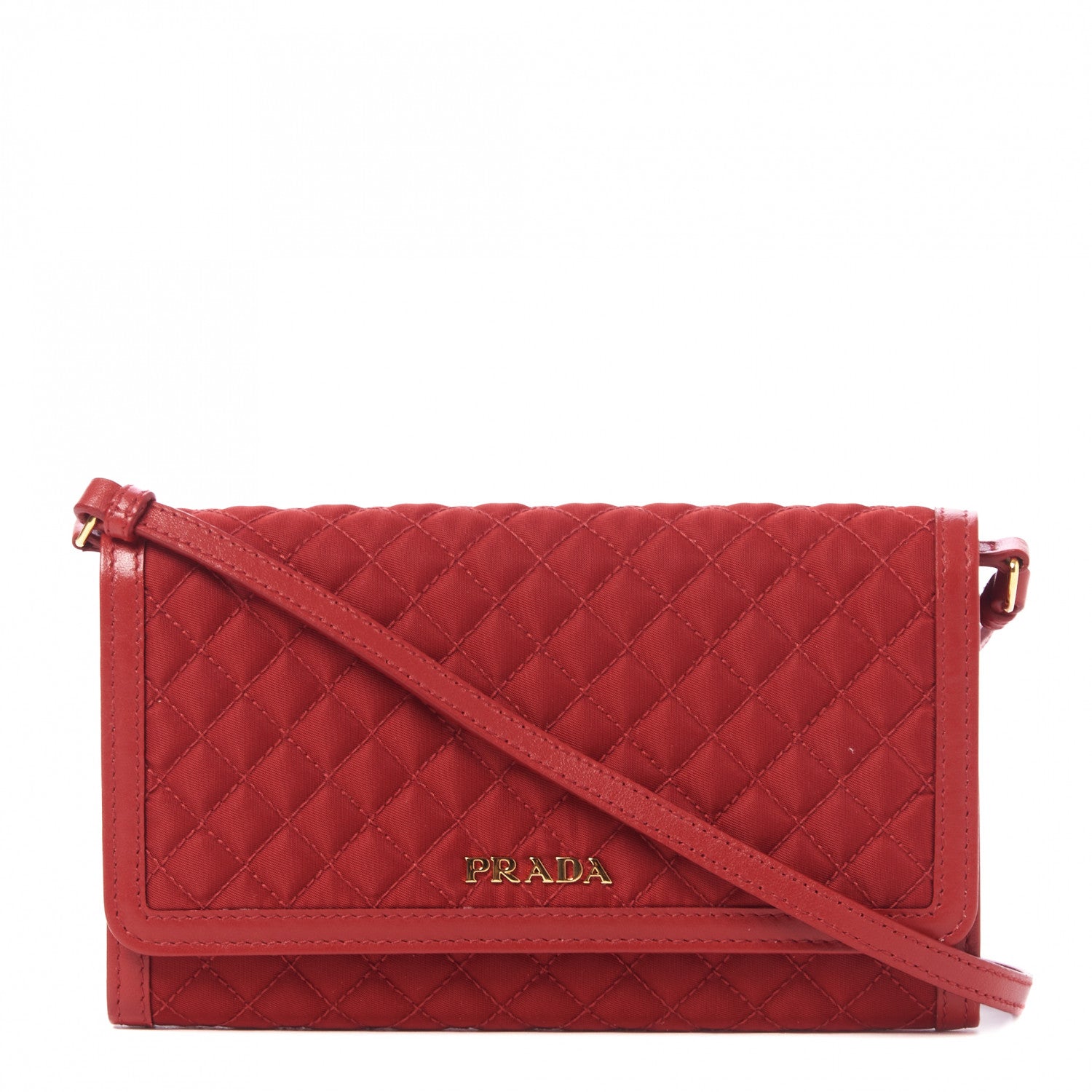Prada Tessuto Quilted Mini Crossbody Wallet Fuoco 1 of 8