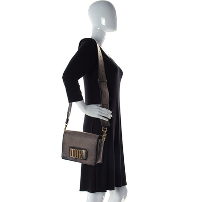 Christian Dior Metallic Grained Calfskin Dio(r)evolution Flap Bag Black Gold 2 of 14