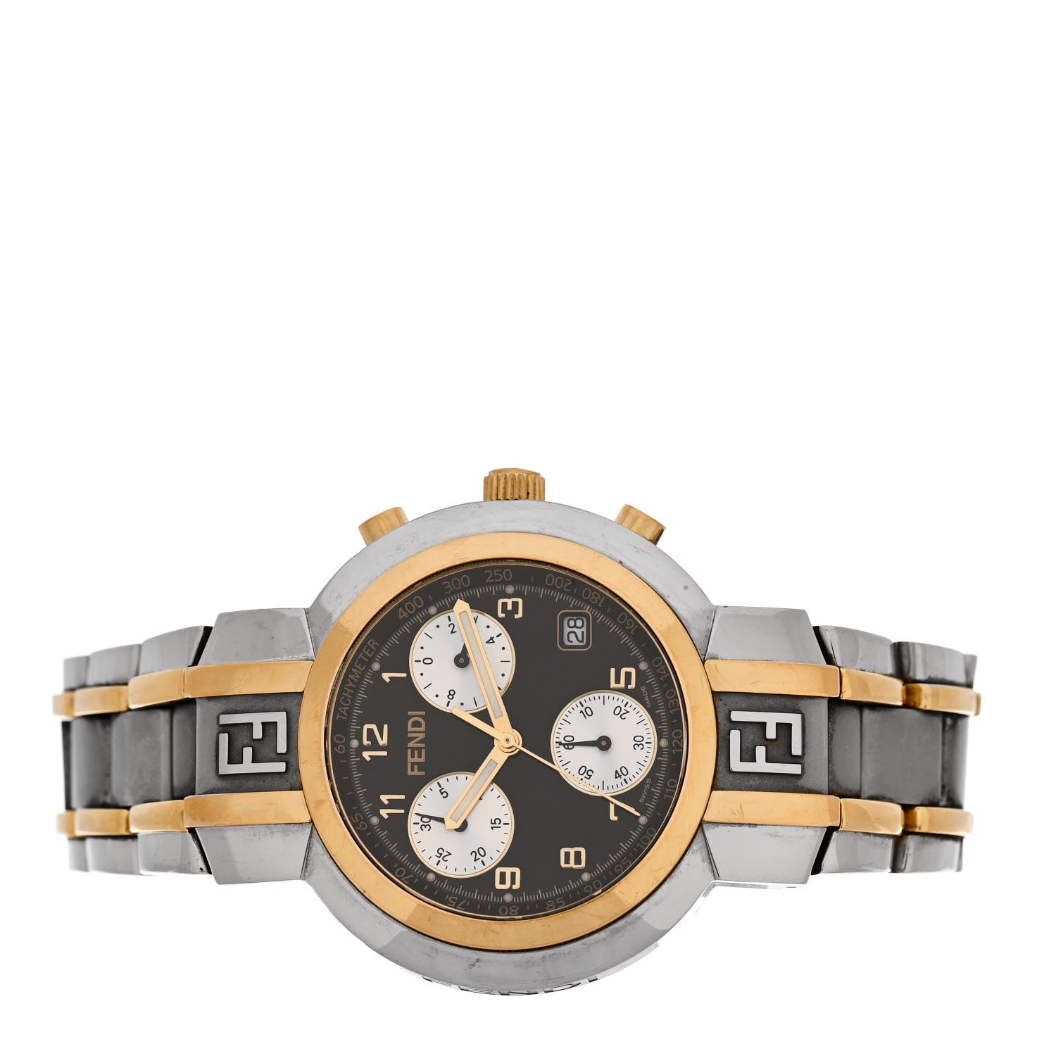 Fendi Stainless Steel 39mm Zucca Chronograph Two Tone Quartz Watch Black 2 of 4