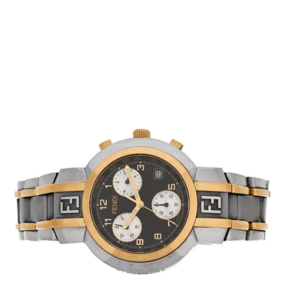 Fendi Stainless Steel 39mm Zucca Chronograph Two Tone Quartz Watch Black 2 of 4