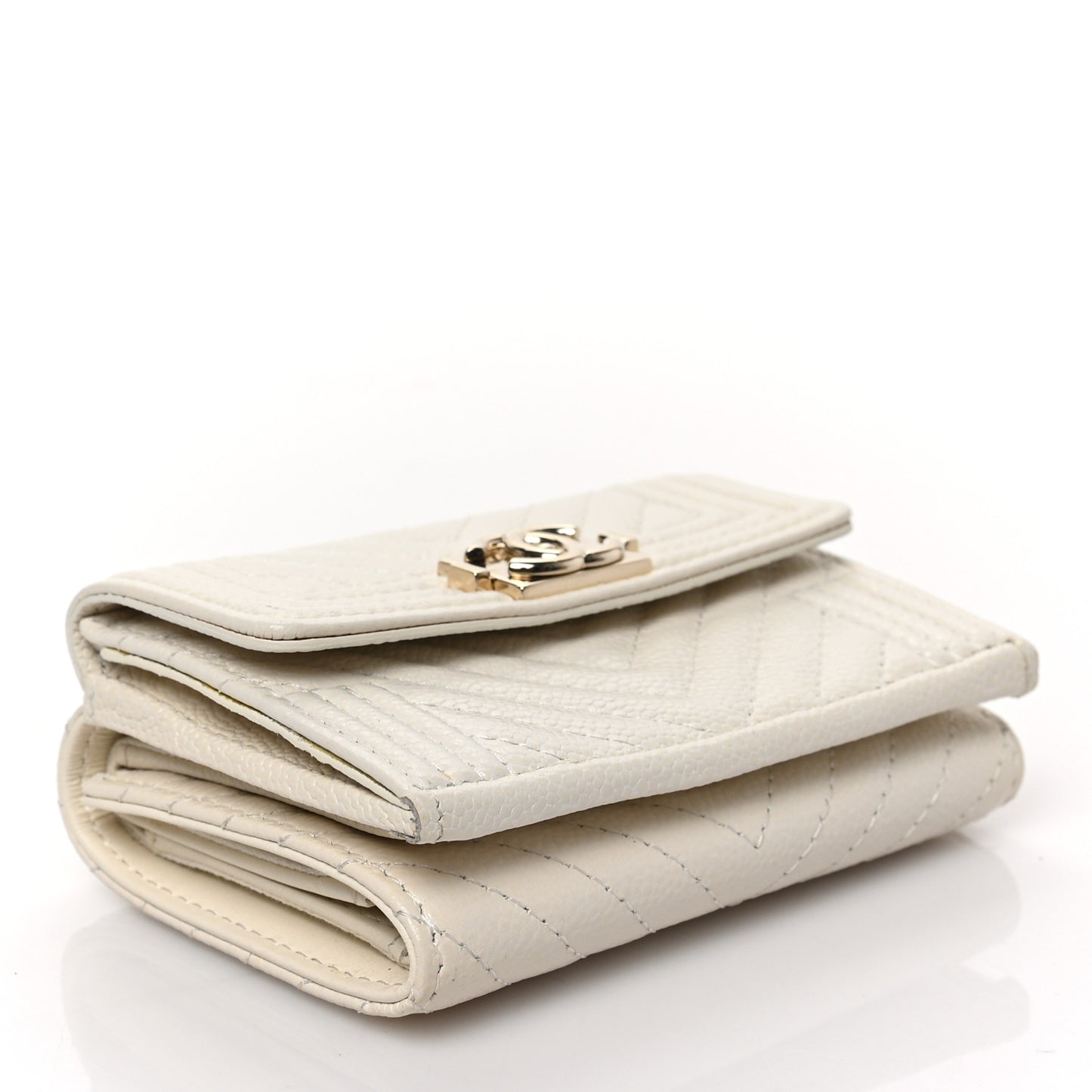 Caviar Chevron Quilted Small Boy Flap Wallet White