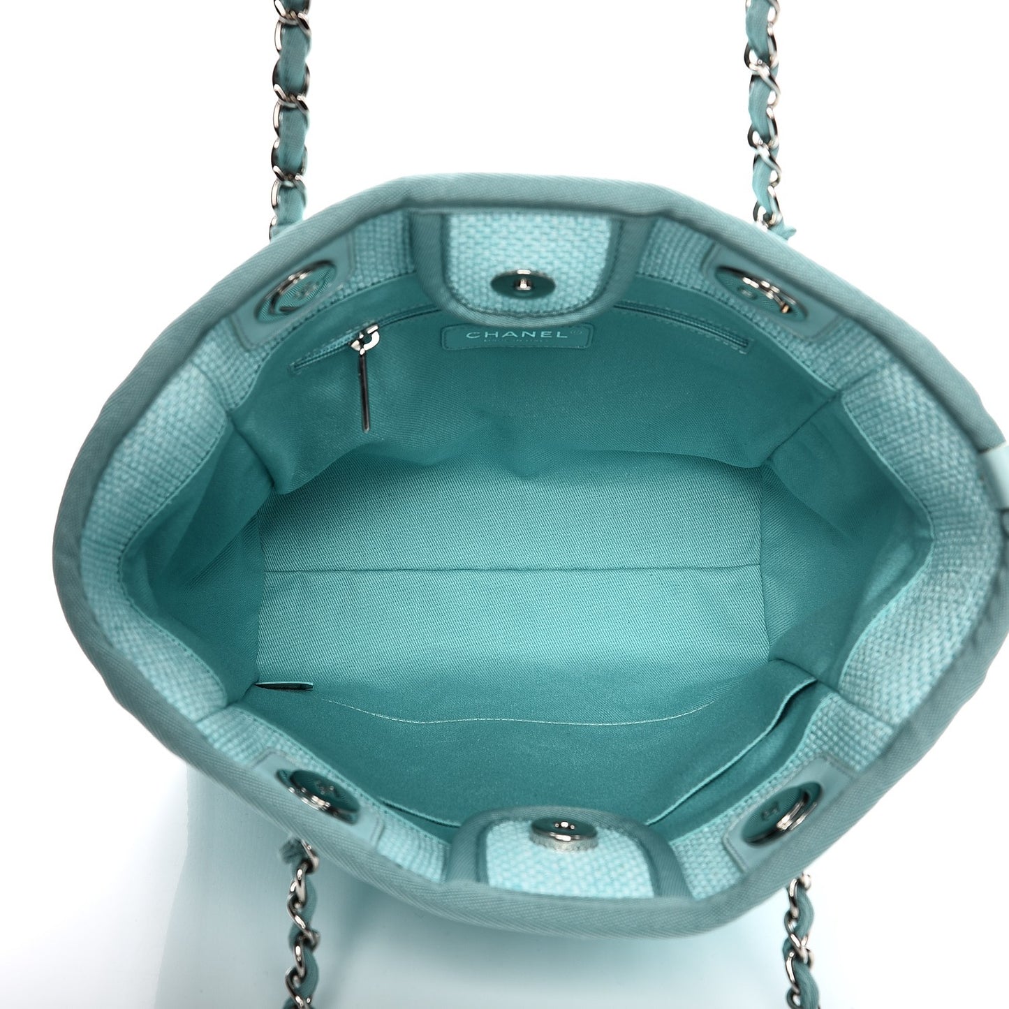 Woven Straw Raffia Deauville Mini Tote Turquoise