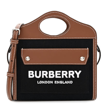 Burberry Smooth Calfskin Canvas Two Tone Micro Pocket Bag Navy Tan 1 of 10