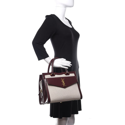 Saint Laurent Canvas Calfskin Medium Uptown Tote Dark Beige 2 of 10