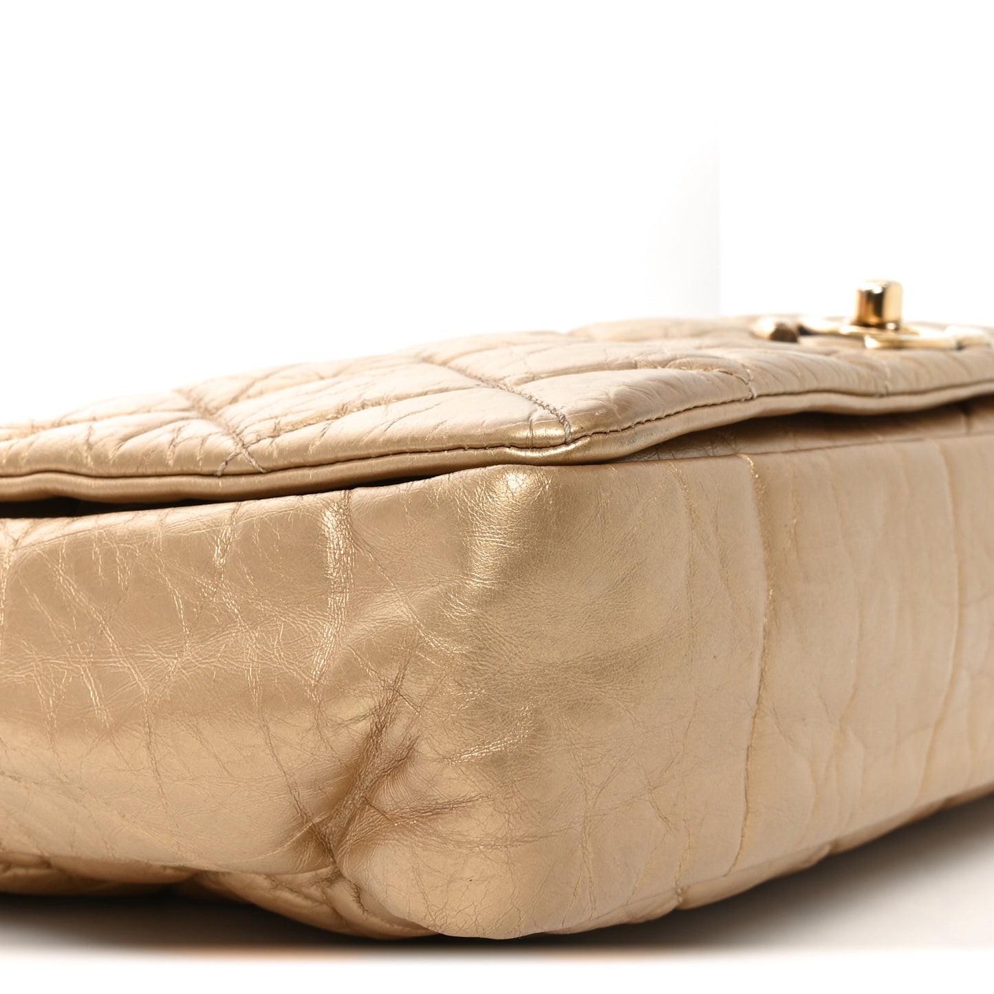 Aged Calfskin Quilted Medium Pondichery Flap Gold