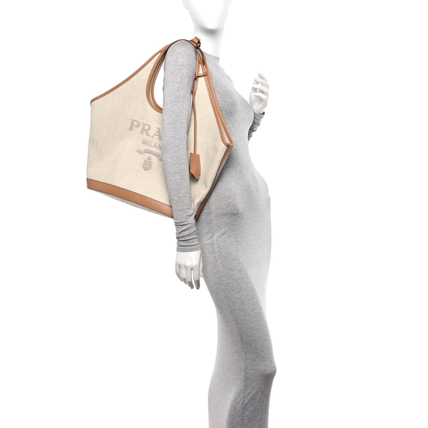 Linen Vitello Medium Logo Tote Natural