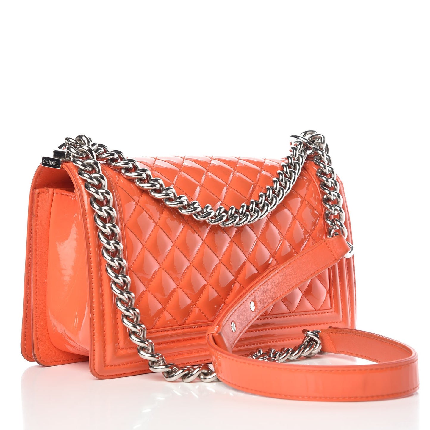 Patent Quilted Medium Plexiglass Boy Flap Orange