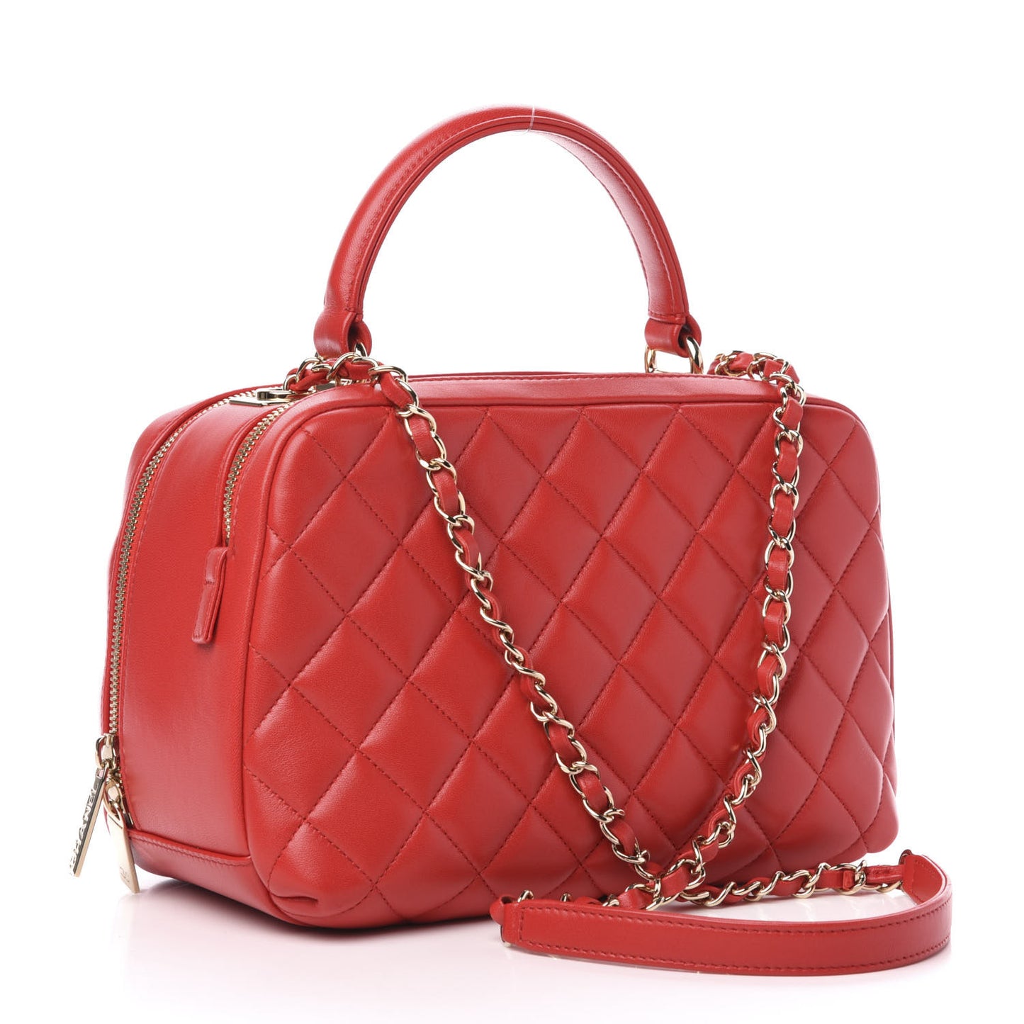 Lambskin Quilted Medium Trendy CC Bowling Bag Red