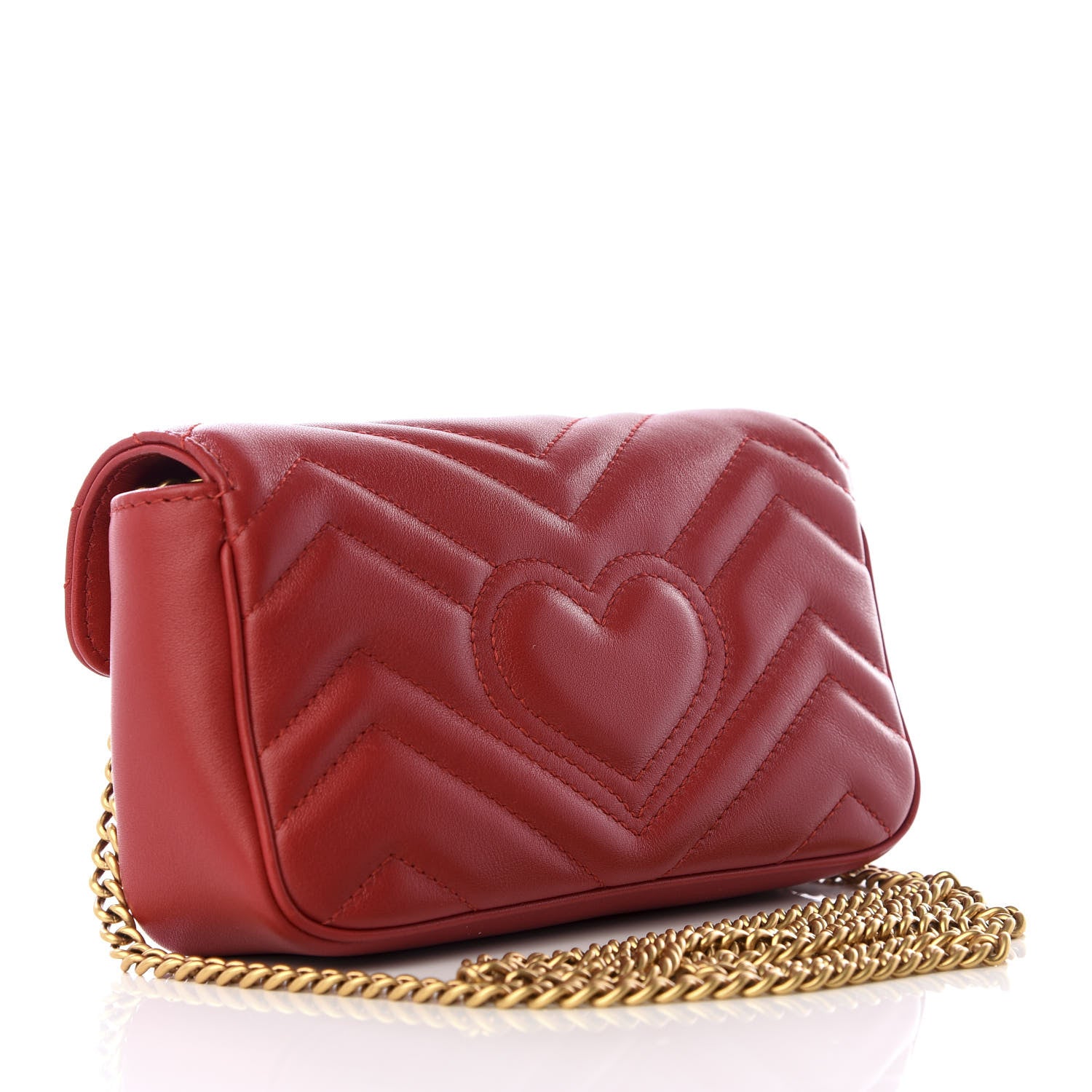 Gucci Calfskin Matelasse Super Mini GG Marmont Shoulder Bag Hibiscus Red 2 of 8