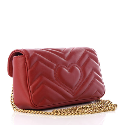 Gucci Calfskin Matelasse Super Mini GG Marmont Shoulder Bag Hibiscus Red 2 of 8