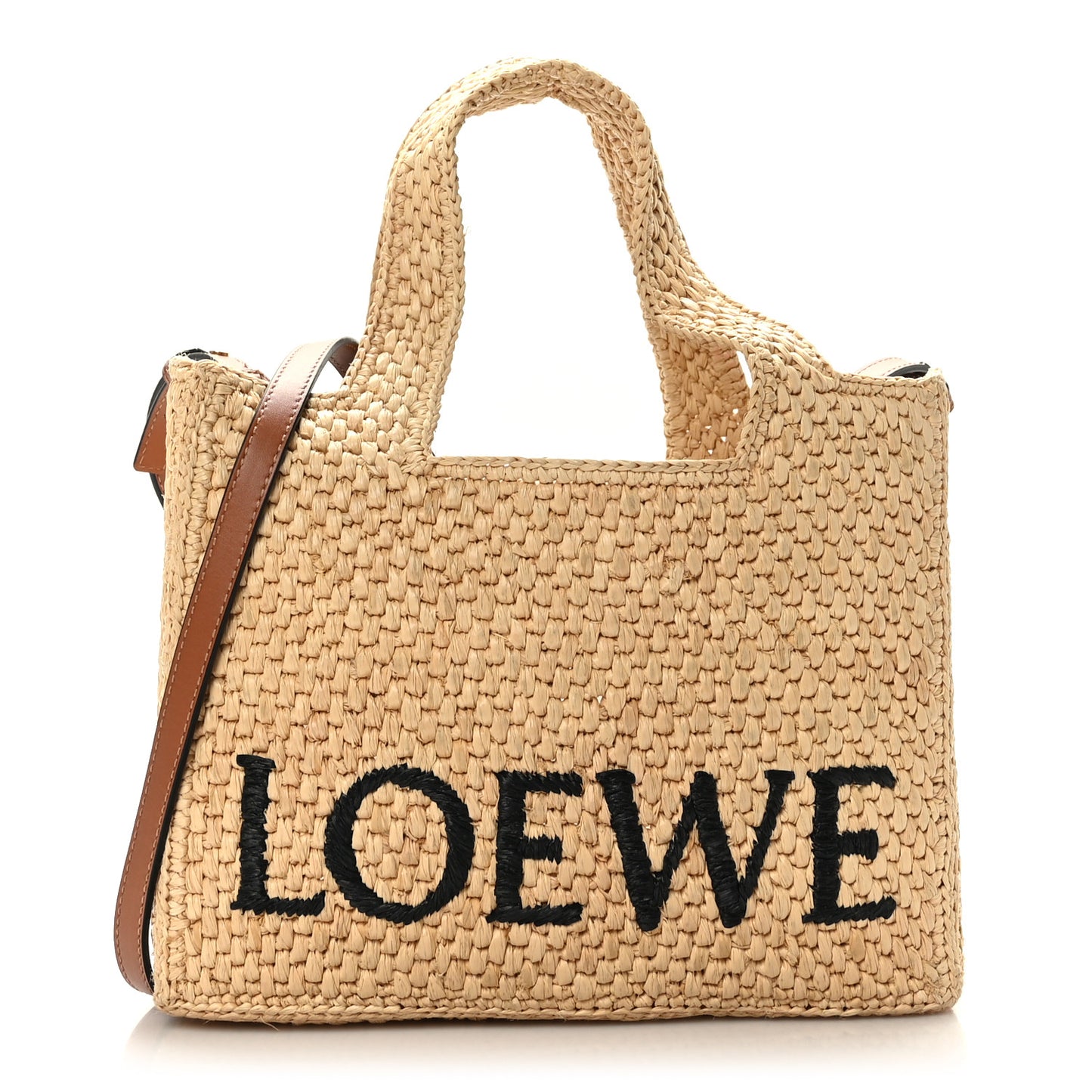 Raffia Small Paula's Ibiza Logo Tote Natural Tan