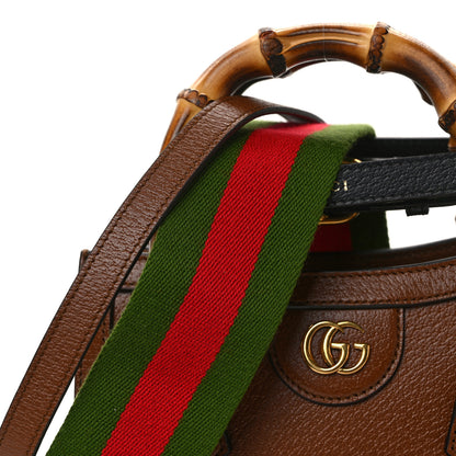Gucci Textured Dollar Calfskin Web Mini Diana Tote Bag Cuir Black 9 of 11