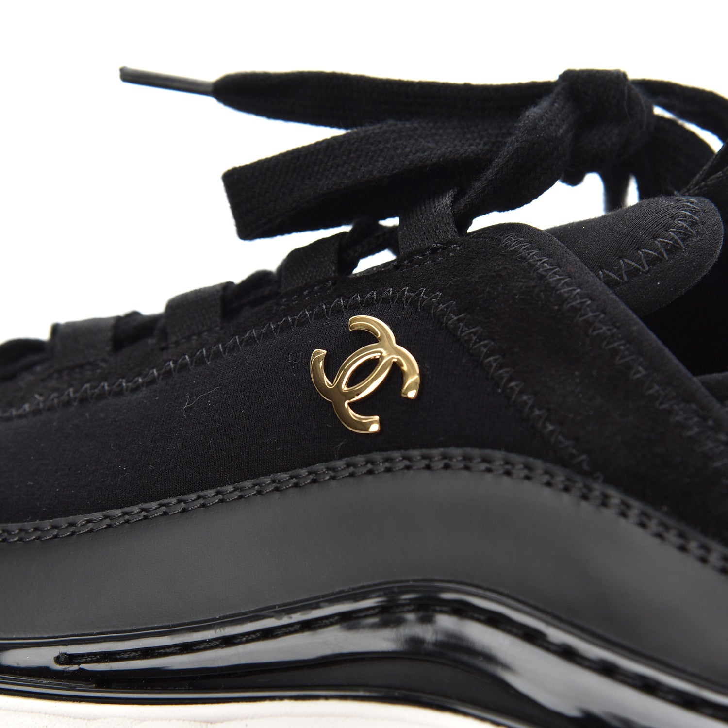 Chanel Velvet Calfskin Mixed Fibers CC Sneakers 37 Black 10 of 13