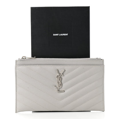 Saint Laurent Grain De Poudre Chevron Monogram Bill Pouch Granite 9 of 9