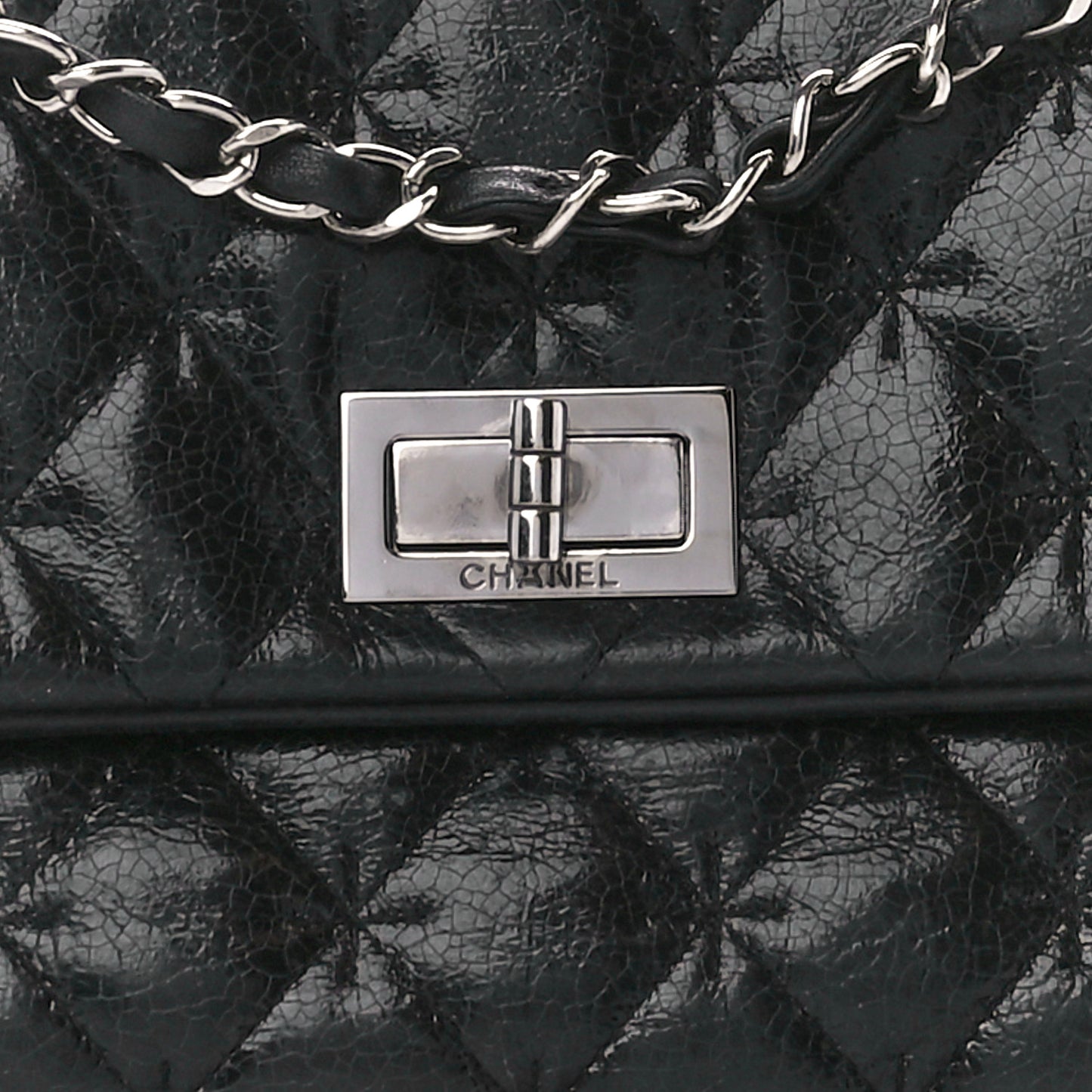 Glazed Crackled Calfskin Mademoiselle Flap Black