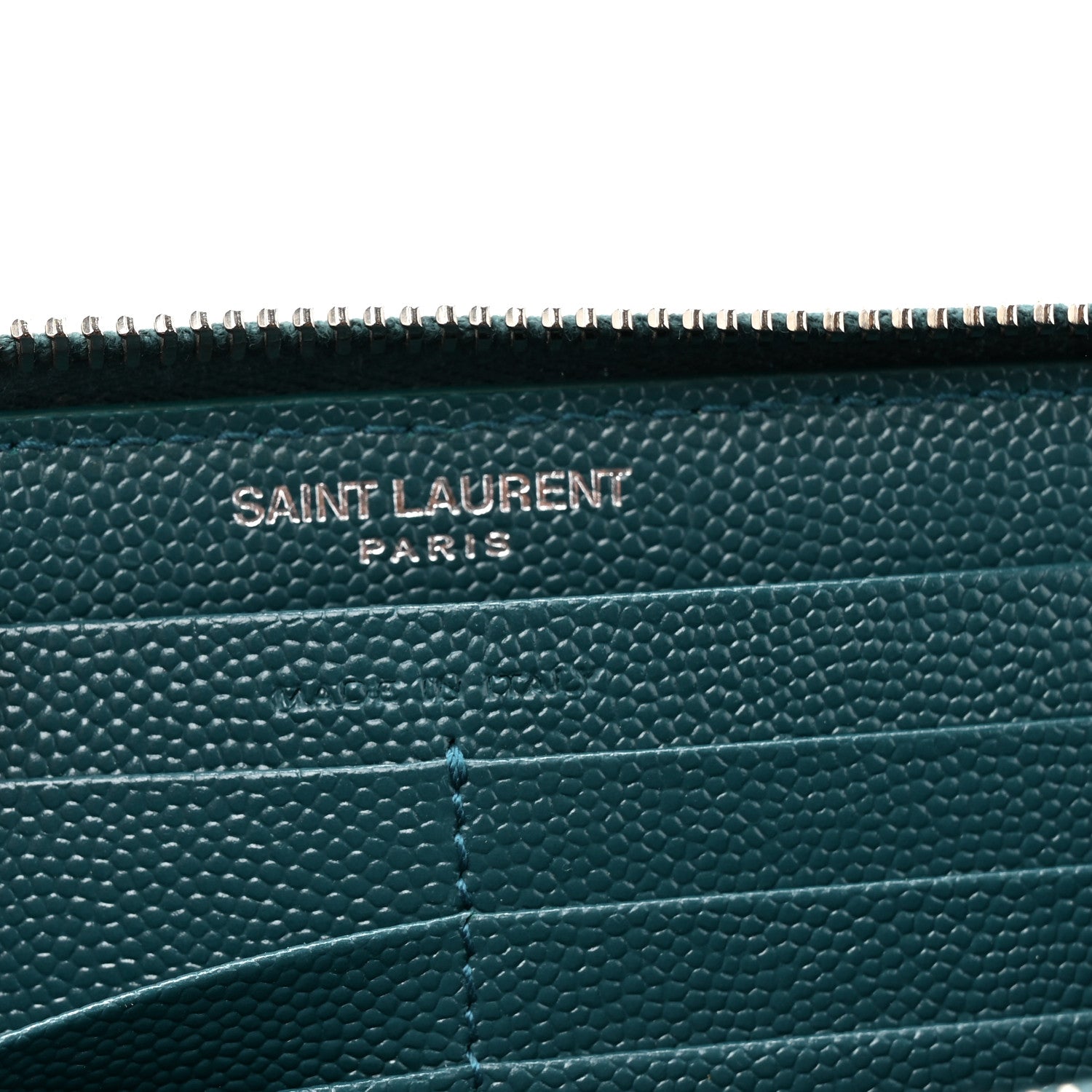 Saint Laurent Grain De Poudre Matelasse Chevron Monogram Zip Around Wallet Sea Turquoise 7 of 9