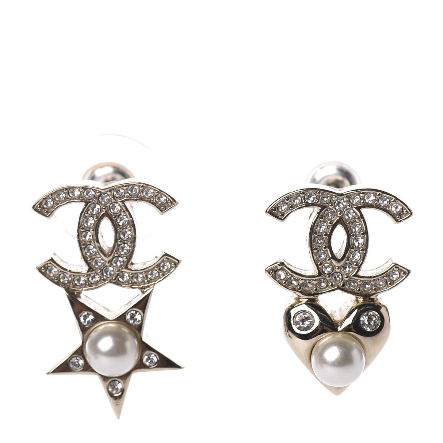 Crystal Pearl Charming Winter CC Star Heart Earrings Gold