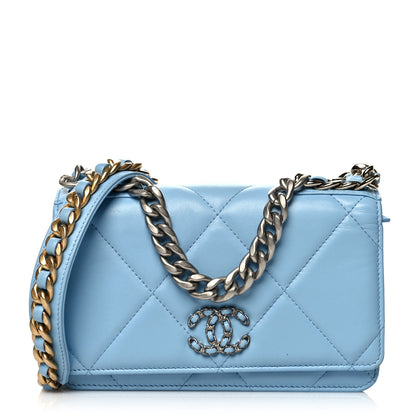 Chanel Lambskin Quilted Chanel 19 Wallet On Chain WOC Light Blue 1 of 11