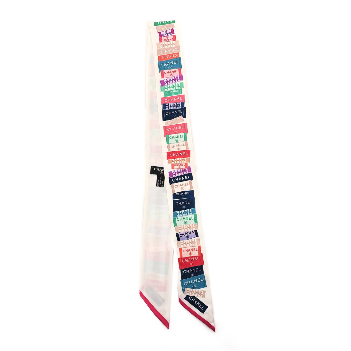 Silk Twill Slim Labels Bandeau Scarf White Multicolor