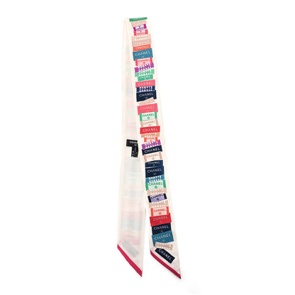 Chanel Silk Twill Slim Labels Bandeau Scarf White Multicolor 2 of 4