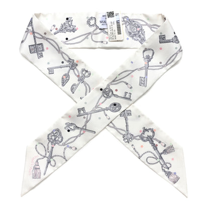 Hermes Silk Les Cles A Pois Twilly White Gris Acier 1 of 4