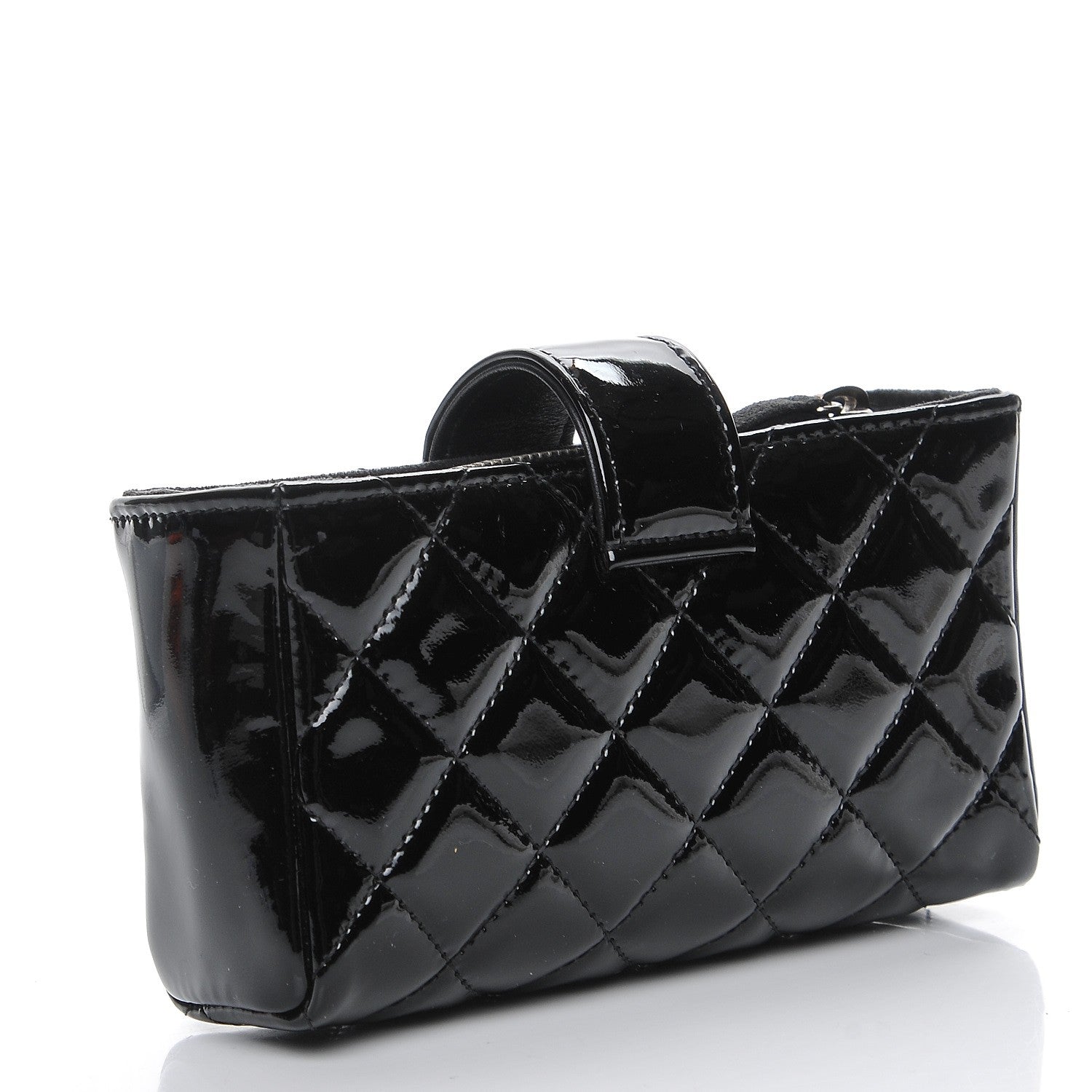 Chanel Patent Quilted Mini Phone Holder Clutch Black 3 of 7