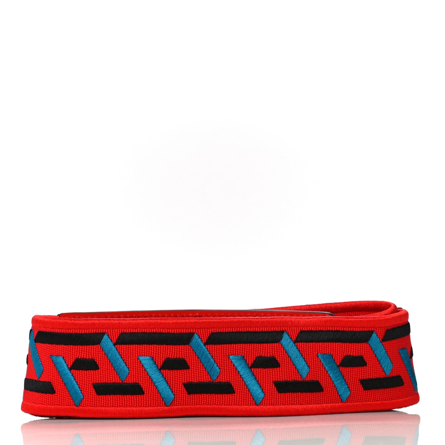 Versace Coated Canvas Calfskin La Greca Strap Blue Red 3 of 6