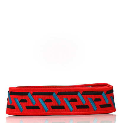 Versace Coated Canvas Calfskin La Greca Strap Blue Red 3 of 6
