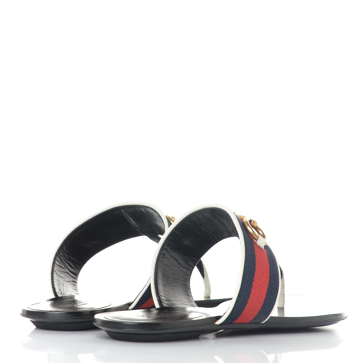 Gucci Nylon Calfskin Web Womens Horsebit Thong Sandals 38 Blue Red Black 3 of 5