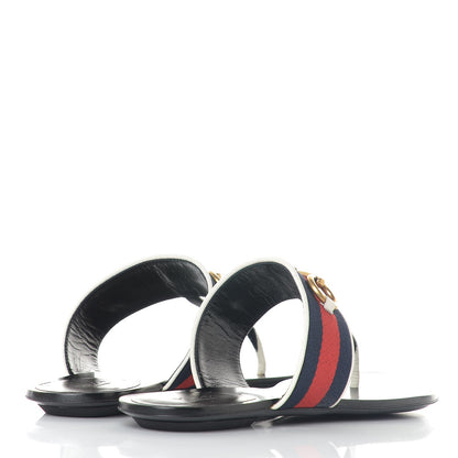 Gucci Nylon Calfskin Web Womens Horsebit Thong Sandals 38 Blue Red Black 3 of 5