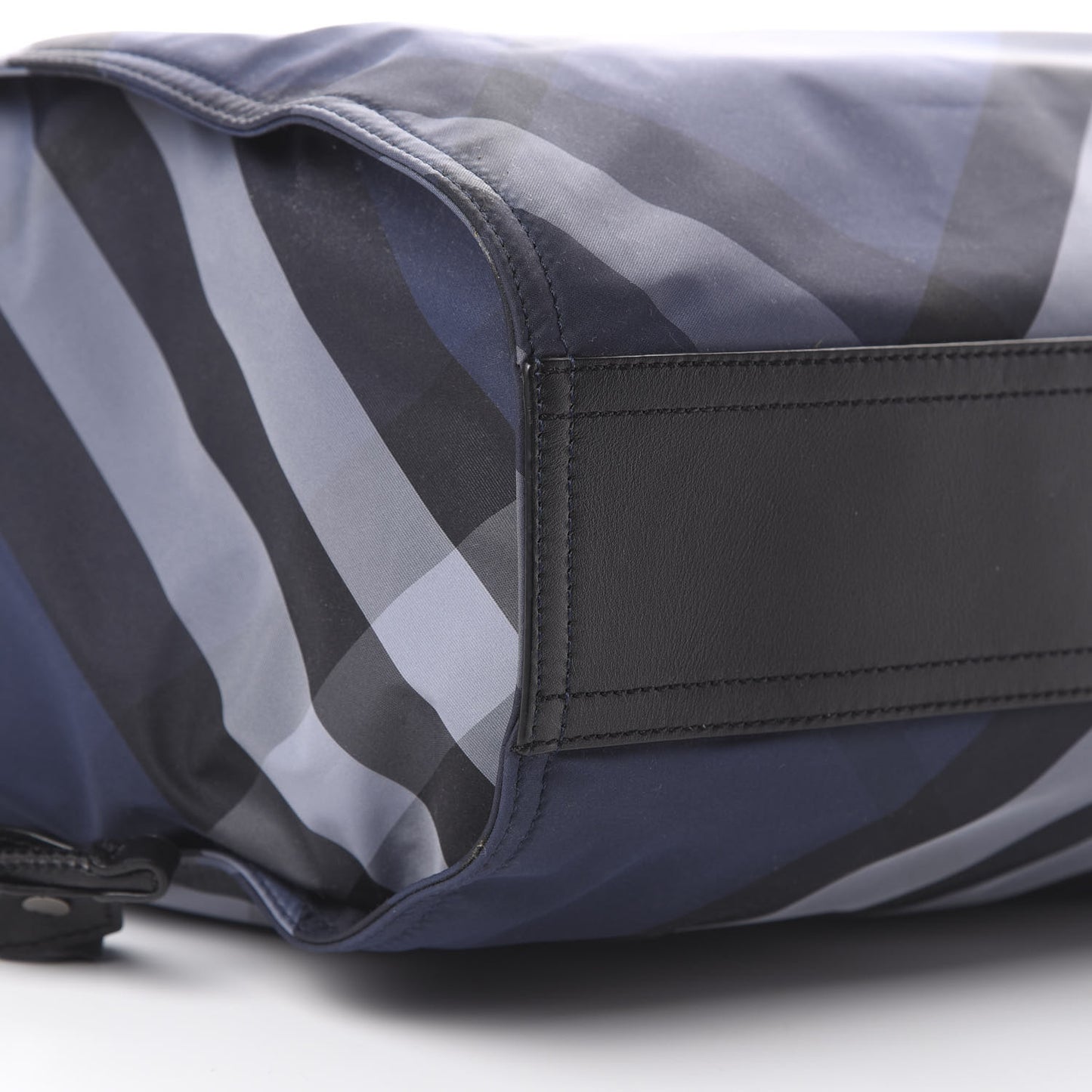 Nylon Check Small Buckleigh Packable Tote Navy Blue