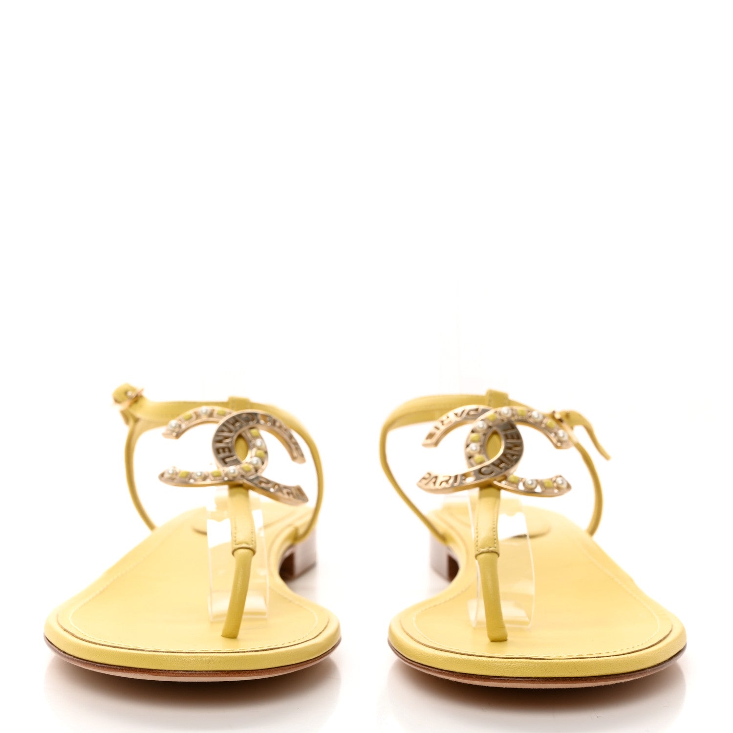Chanel Lambskin CC Logo Thong Sandals 39.5 Yellow 2 of 8