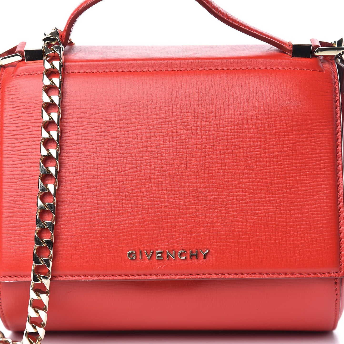 Textured Calfskin Mini Pandora Box Chain Crossbody Bag Medium Red