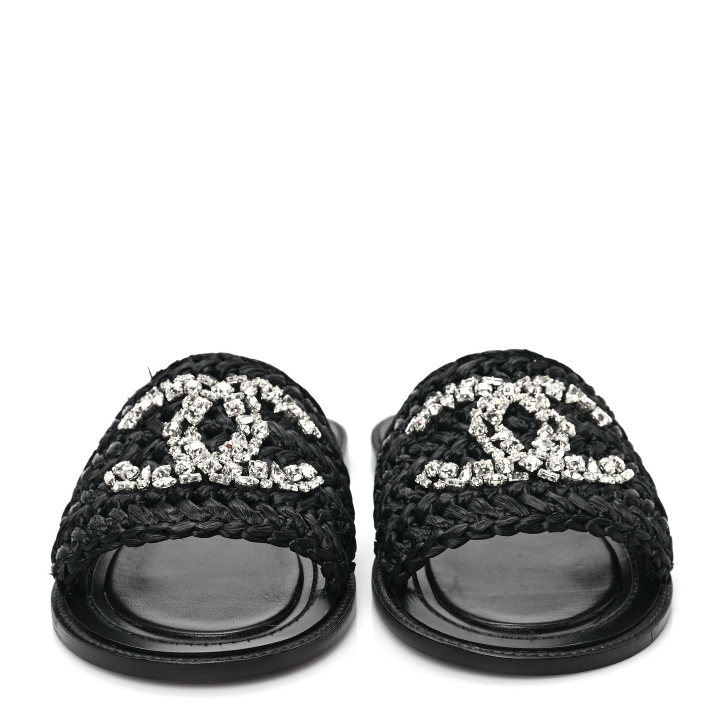 Raffia Crystal CC Mules Sandals 39 Black